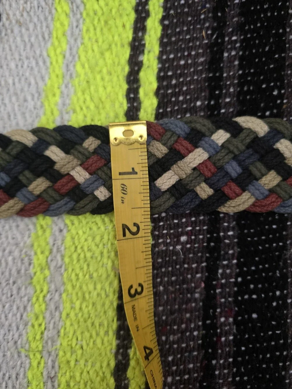 Braided Multicolor Elastic Casual Belt with Brown Leather Trim